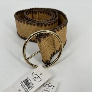 LOFT Outlet Belt Woven Raffia Womens Medium Tan Brown Whipstitch NEW Ann Taylor